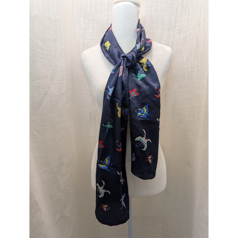 Smithsonian Institute 100% Silk Scarf Blue with Colorful Butterflies - Japan